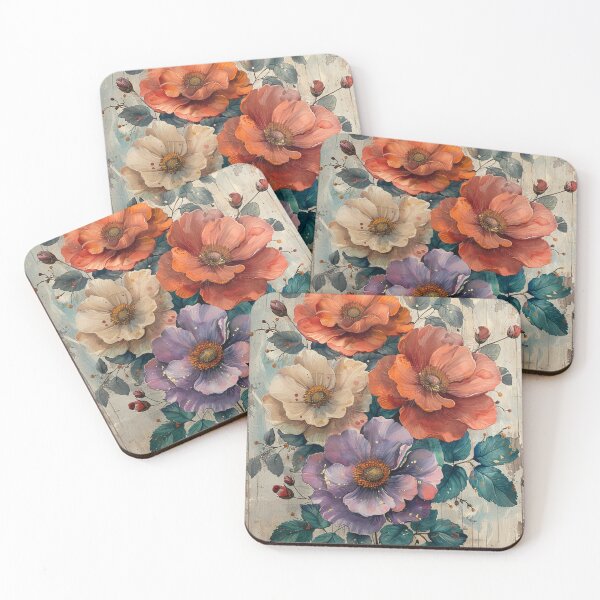 Item preview, Bold Blooming Flowers on Vintage Wall designed and sold by AITuneSphere.