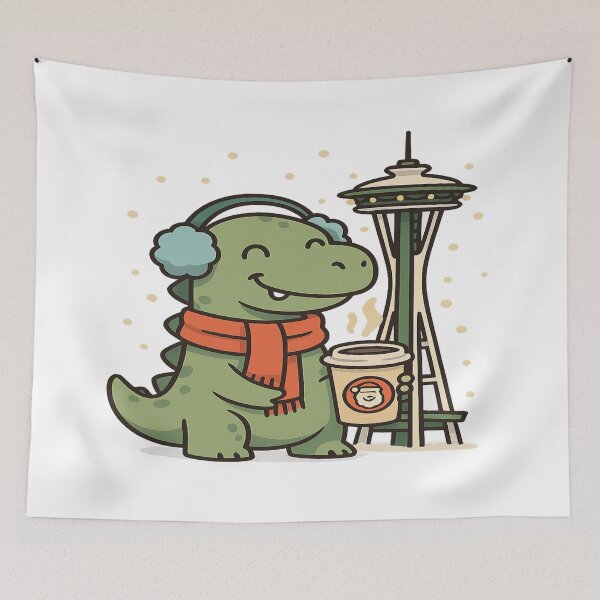 Item preview, Seattle Merry Christmas Dinosaur – Funny Dino with Christmas Lights for Dinosaur Lovers designed and sold by Globalcitytees.