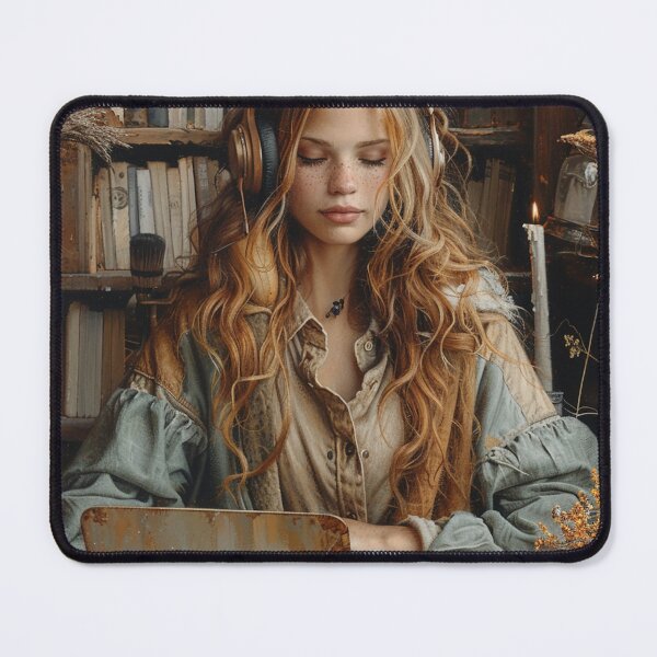 Item preview, Cozy Study Girl in Vintage Library designed and sold by AITuneSphere.