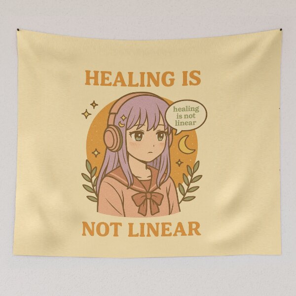 Item preview, Healing Is Not Linear | Anime Girl Mental Health Quote Aesthetic Design designed and sold by Digicraftsno1.