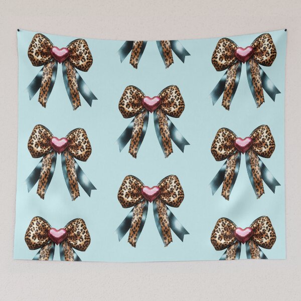 Item preview, Leopard Satin Bow with Pink Crystal Heart – Glam Animal Print Design designed and sold by EmeraldeaArt.