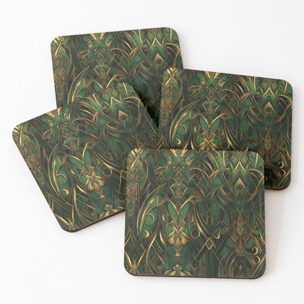 Item preview, Emerald Green & Gold Art Deco Pattern designed and sold by CleverboyDsgns.