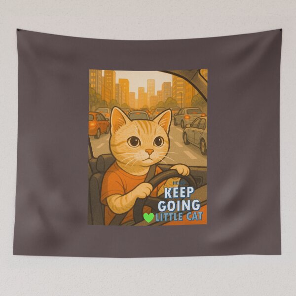 Item preview, A cute tabby cat drives through heavy city traffic  designed and sold by ARTFULDSIGN.