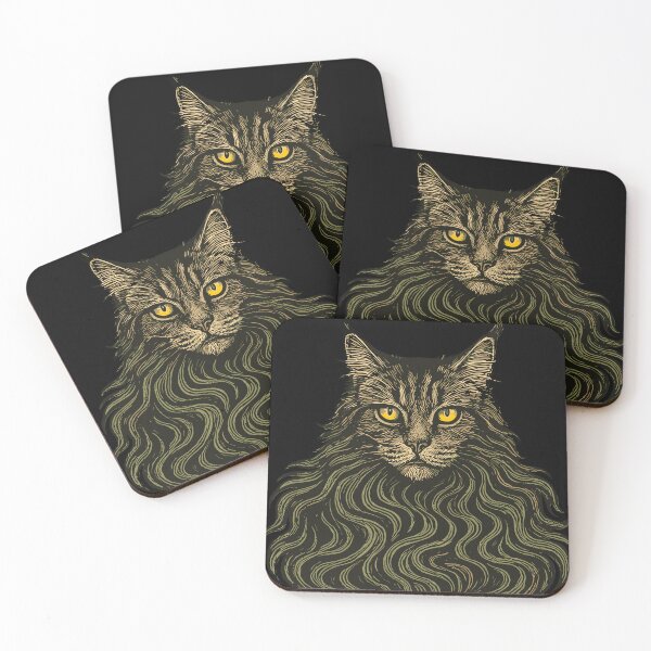 Item preview, Hypnotic Maine Coon Cat with Golden Eyes – Surreal Feline Art designed and sold by SeoulInkSoul.