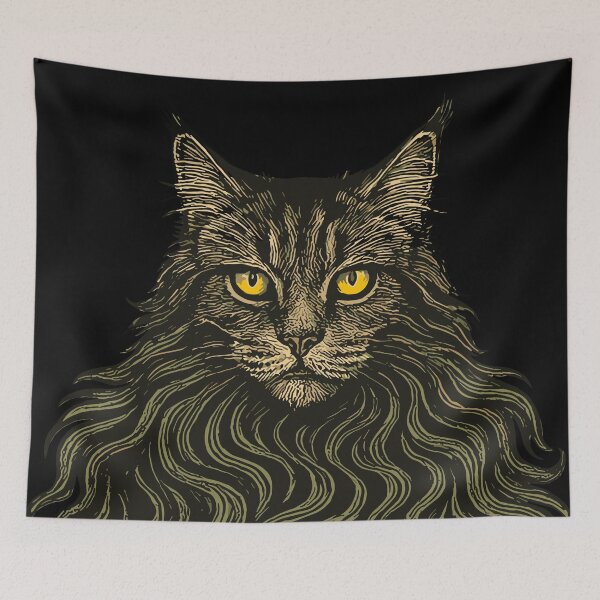 Item preview, Hypnotic Maine Coon Cat with Golden Eyes – Surreal Feline Art designed and sold by SeoulInkSoul.