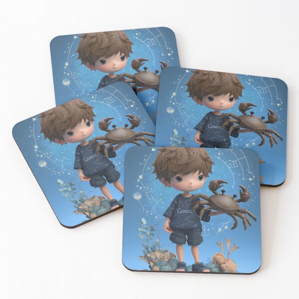 Item preview, Cute Cancer Zodiac Chibi Boy with Crab | July Star Sign Gift designed and sold by GoldenChiArt.