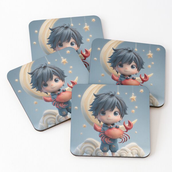 Item preview, Cancer Zodiac Chibi Art | Cute July Star Sign Boy with Red Crab designed and sold by GoldenChiArt.