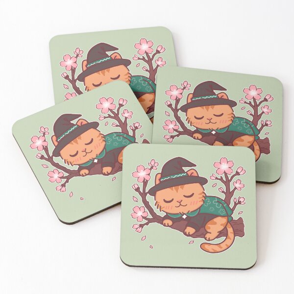 Item preview, Kawaii Sleeping Cat on Sakura Tree – Fantasy Wizard Tabby designed and sold by BGMeYou.
