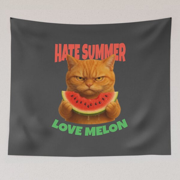 Item preview, Hate Summer Love Melon Grumpy Cat with Watermelon Slice designed and sold by iamwonderkitty.