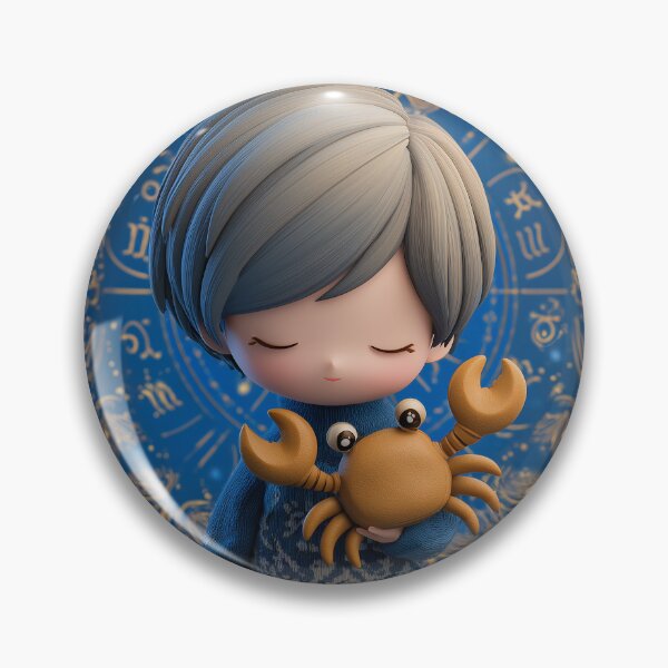 Artikelvorschau, Mystische Krebs Sternzeichen Chibi Kunst | Blau & Gold Horoskop Junge Illustration entworfen und verkauft von GoldenChiArt.