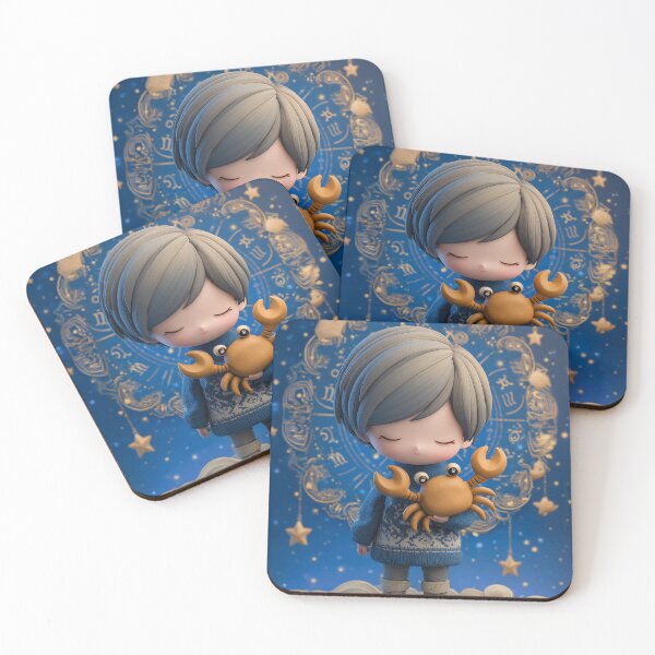 Item preview, Mystical Cancer Zodiac Chibi Art | Blue & Gold Horoscope Boy Illustration designed and sold by GoldenChiArt.