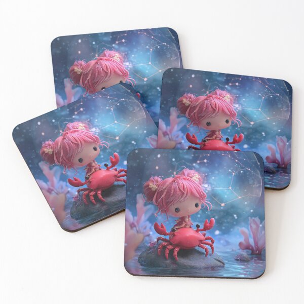 Item preview, Cancer Zodiac Girl on Rock with Red Crab | July Birthday Star Sign Art designed and sold by GoldenChiArt.