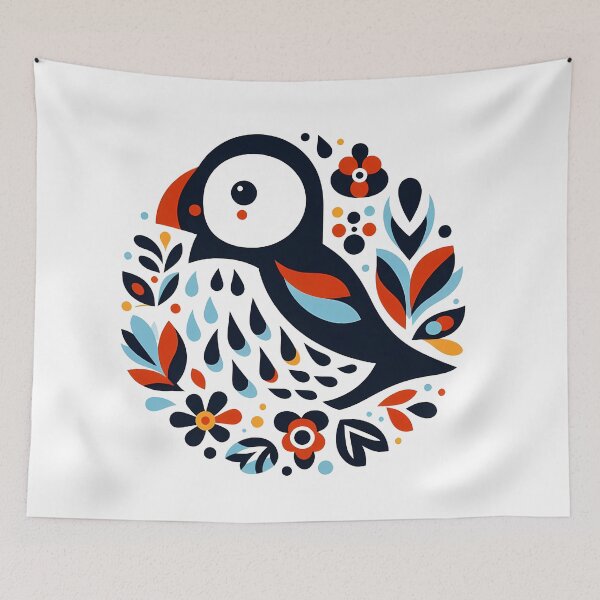 Item preview, Cute Patterned Puffin - Scandinavian Folk Art by heidiannemorris © designed and sold by FOLK ART FUSION by heidiannemorris.