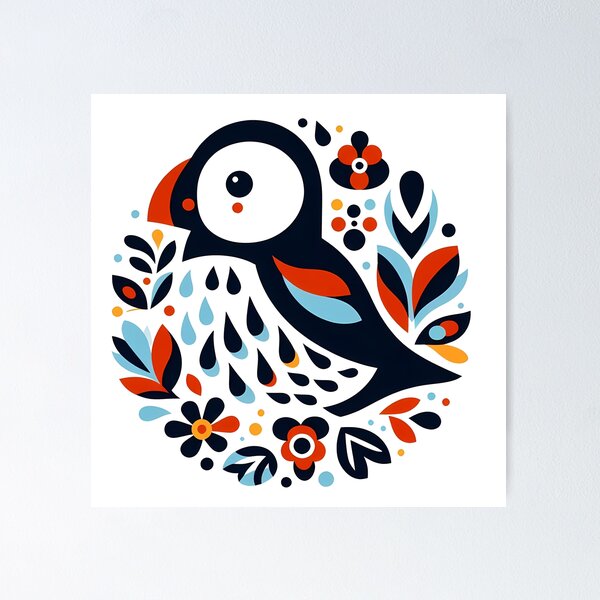 Item preview, Cute Patterned Puffin - Scandinavian Folk Art by heidiannemorris © designed and sold by FOLK ART FUSION by heidiannemorris.