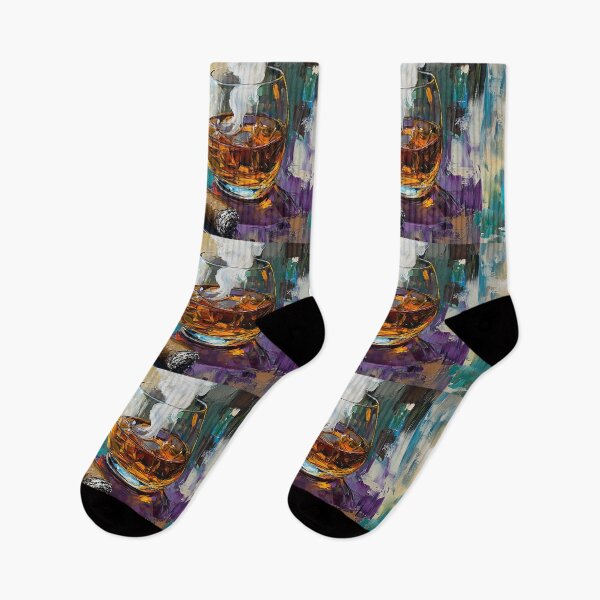Item preview, Celebrate Sophisticated Enjoyment - Whisky Glass with Wisps of Smoke and Cigar on Vibrant Surface designed and sold by OlfactoART Studio.