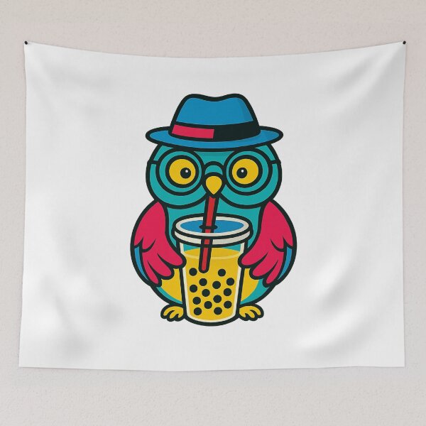 Item preview, Bubble tea driniking colorful owl designed and sold by UniqueDesignHub.