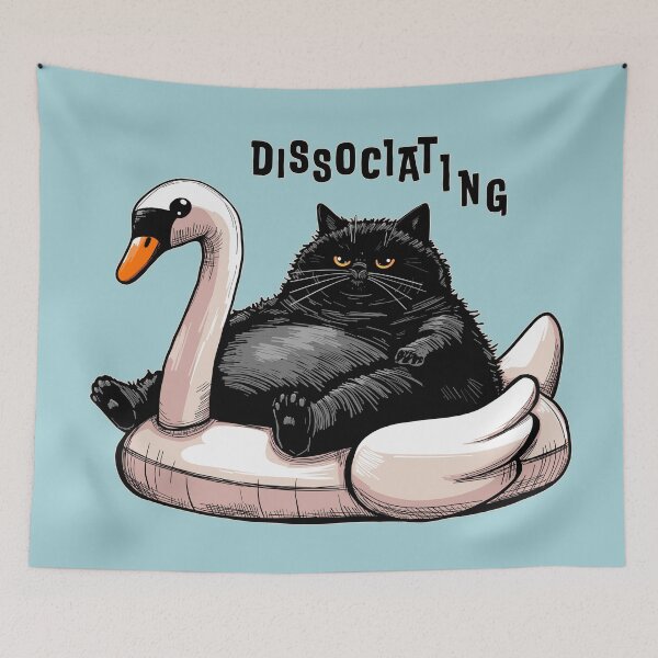 Item preview, Dissociating Chonky Cat on a Swan Floatie designed and sold by KilkennyCat Art.