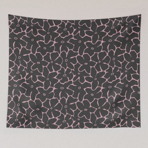 Item preview, Modern Retro Abstract Floral on Dusty Rose | Charcoal Canvas Texture Pattern for Apparel & Home Decor designed and sold by Millefolia Design .