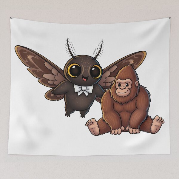 Item preview, Cute Cryptid Friends – Bigfoot & Mothman Art designed and sold by Strange Comforts.