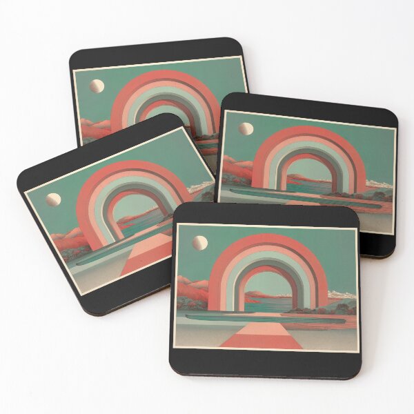 Item preview, A giant arched rainbow structure stands at the edge of a serene lake. designed and sold by Absyntart.