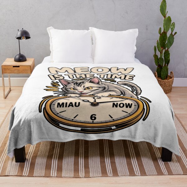 Item preview, Meow Is the Time – Funny Cat and Clock Design designed and sold by TEMERIA.