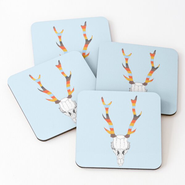 Item preview, Deer Skull in vintage colored antlers in pen and markers designed and sold by BHG Art & Designs.