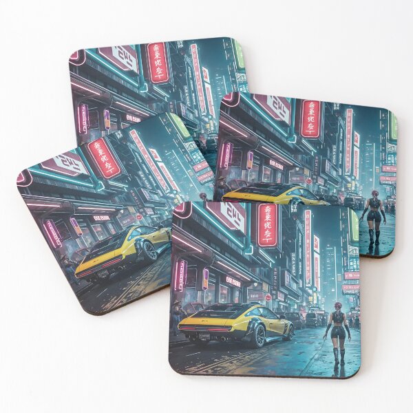 Item preview, Cyberpunk Cityscape with Yellow Sports Car designed and sold by Ink Art Design.