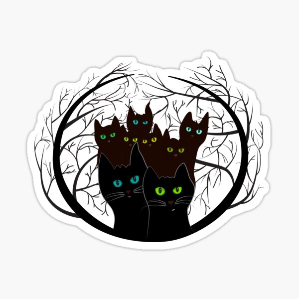 Band of black cats. Halloween black cat. Cat lover gift. hallowen gift, October 31 decor Sticker