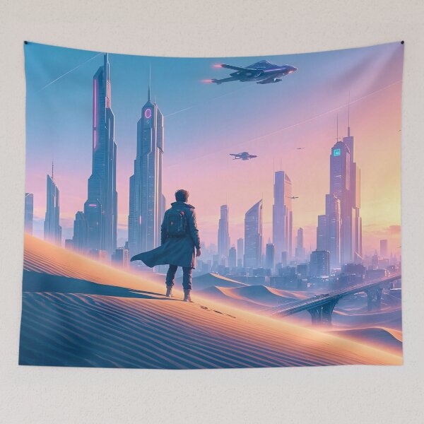 Item preview, Lone Traveller Stands on a Windswept Dune designed and sold by Ink Art Design.