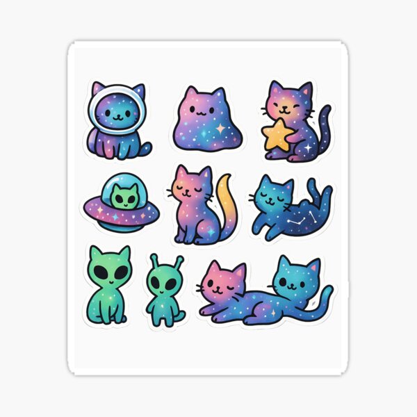 Item preview, Galaxy Cats and Cute Aliens Whimsical Space-Themed Cartoon Set designed and sold by YoriTeeShop.