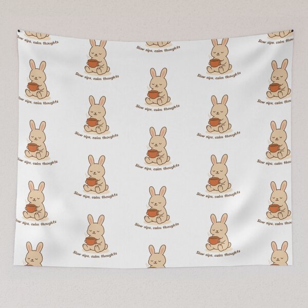 Item preview, Bunny with Tea- Slow Sips, Calm Thoughts designed and sold by Serene Madcap.