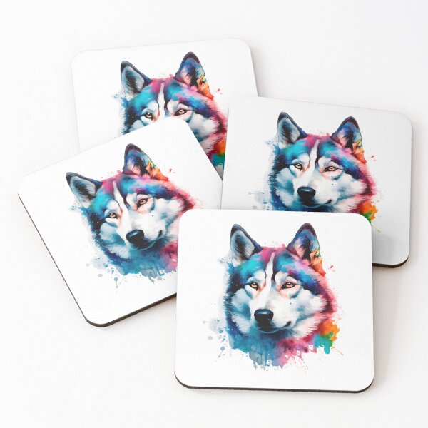 Item preview, Husky, wolf  water colour, colourful Art Splash (2) designed and sold by MyCancerandMe.