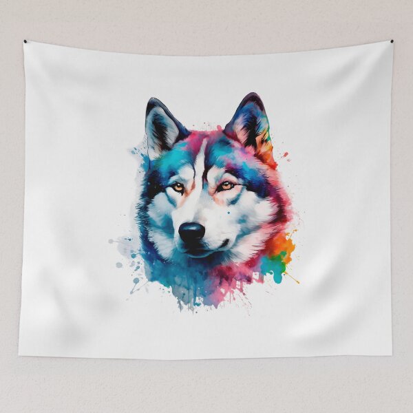 Item preview, Husky, wolf  water colour, colourful Art Splash (2) designed and sold by MyCancerandMe.