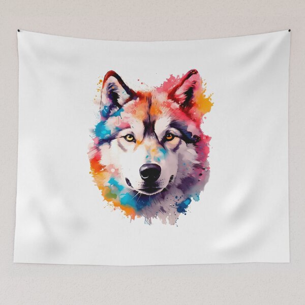Item preview, Husky, wolf  water colour, colourful Art Splash (1) designed and sold by MyCancerandMe.