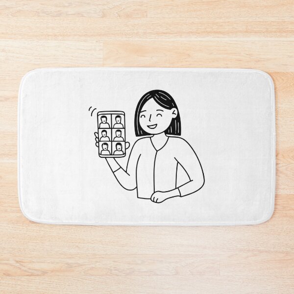 Item preview, Illustration of a person holding a smartphone, screen shows smiling faces in video call grid designed and sold by rasagamastore.