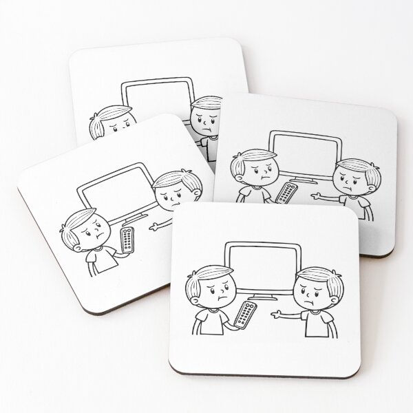 Item preview, Illustration of two boys grabbing the same TV remote with angry face expressions designed and sold by rasagamastore.
