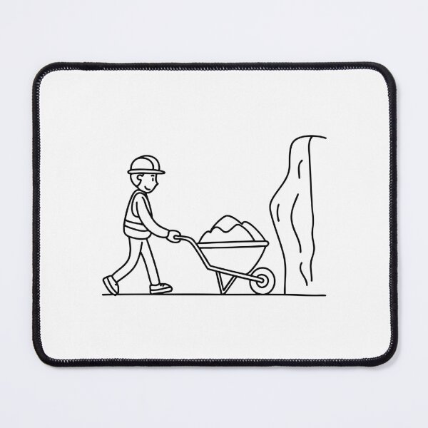 Item preview, Illustration of a worker pushing a cart full of rocks near a cliff edge designed and sold by rasagamastore.