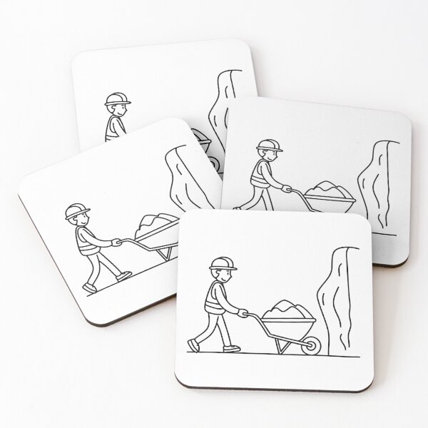 Item preview, Illustration of a worker pushing a cart full of rocks near a cliff edge designed and sold by rasagamastore.