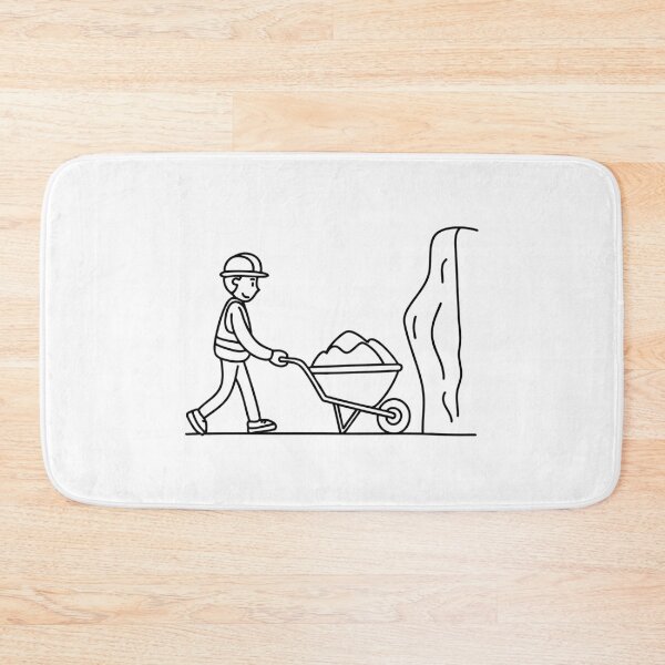 Item preview, Illustration of a worker pushing a cart full of rocks near a cliff edge designed and sold by rasagamastore.