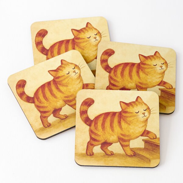 Item preview, Red cat on the stairs designed and sold by Steffani Lehmann.