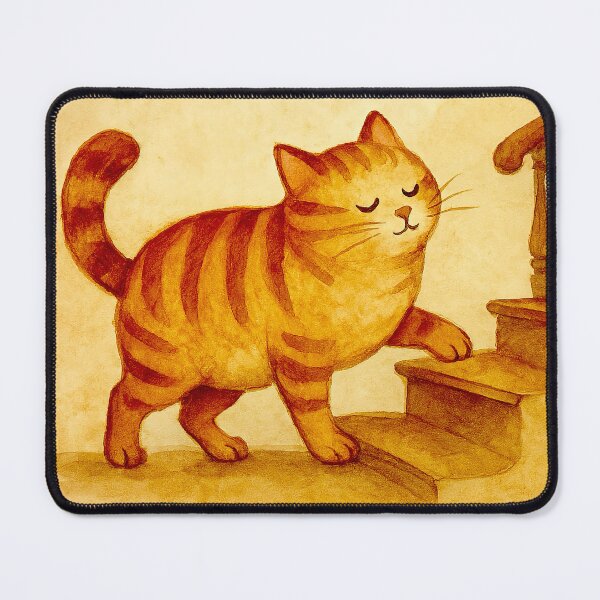 Item preview, Red cat on the stairs designed and sold by Steffani Lehmann.