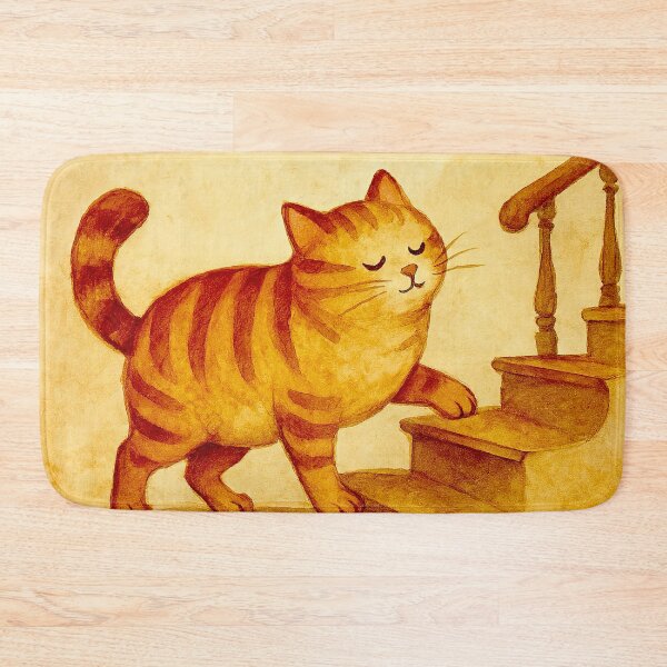Item preview, Red cat on the stairs designed and sold by Steffani Lehmann.