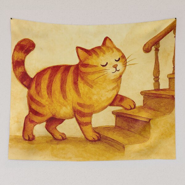 Item preview, Red cat on the stairs designed and sold by Steffani Lehmann.