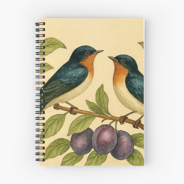 Item preview, Two swallows sit between the plums designed and sold by Steffani Lehmann.