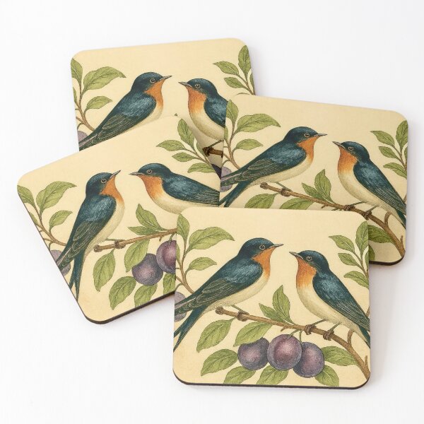 Item preview, Two swallows sit between the plums designed and sold by Steffani Lehmann.
