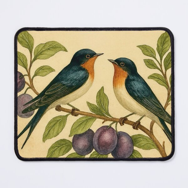 Item preview, Two swallows sit between the plums designed and sold by Steffani Lehmann.