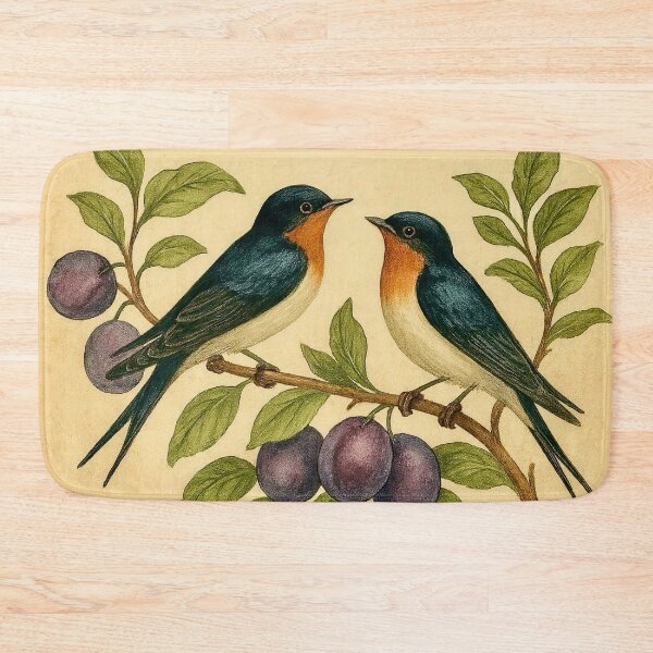 Item preview, Two swallows sit between the plums designed and sold by Steffani Lehmann.
