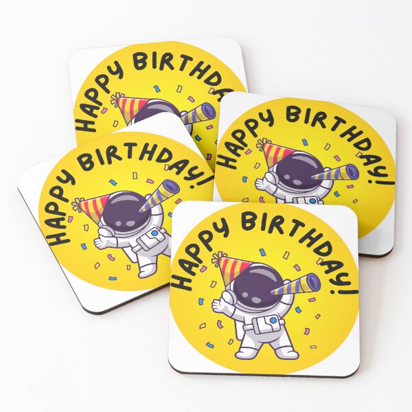 Item preview, Happy Birthday Astronaut – Party Hat & Horn Round Yellow Sticker designed and sold by Miss Dewberry.