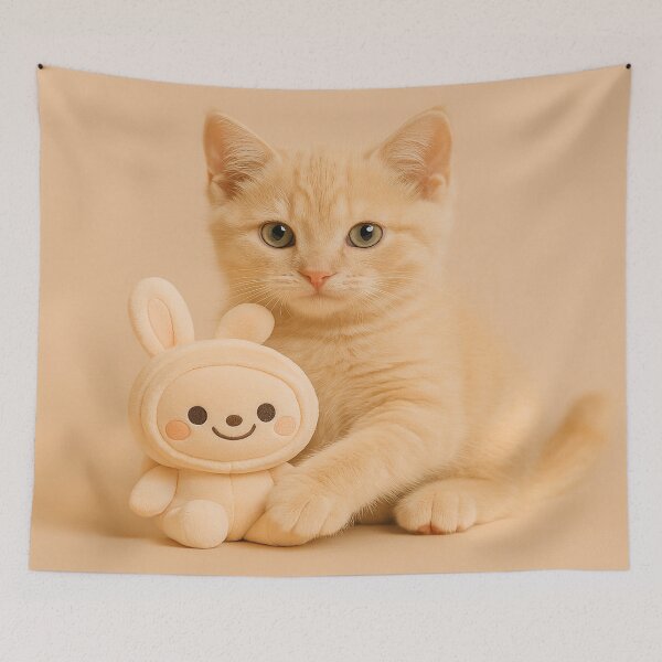 Item preview, Cute Cat with Plush Toy illustration  designed and sold by DogMomStyle.
