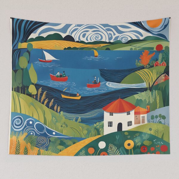 Item preview, Artistic River Town Scene designed and sold by Vandestadt.